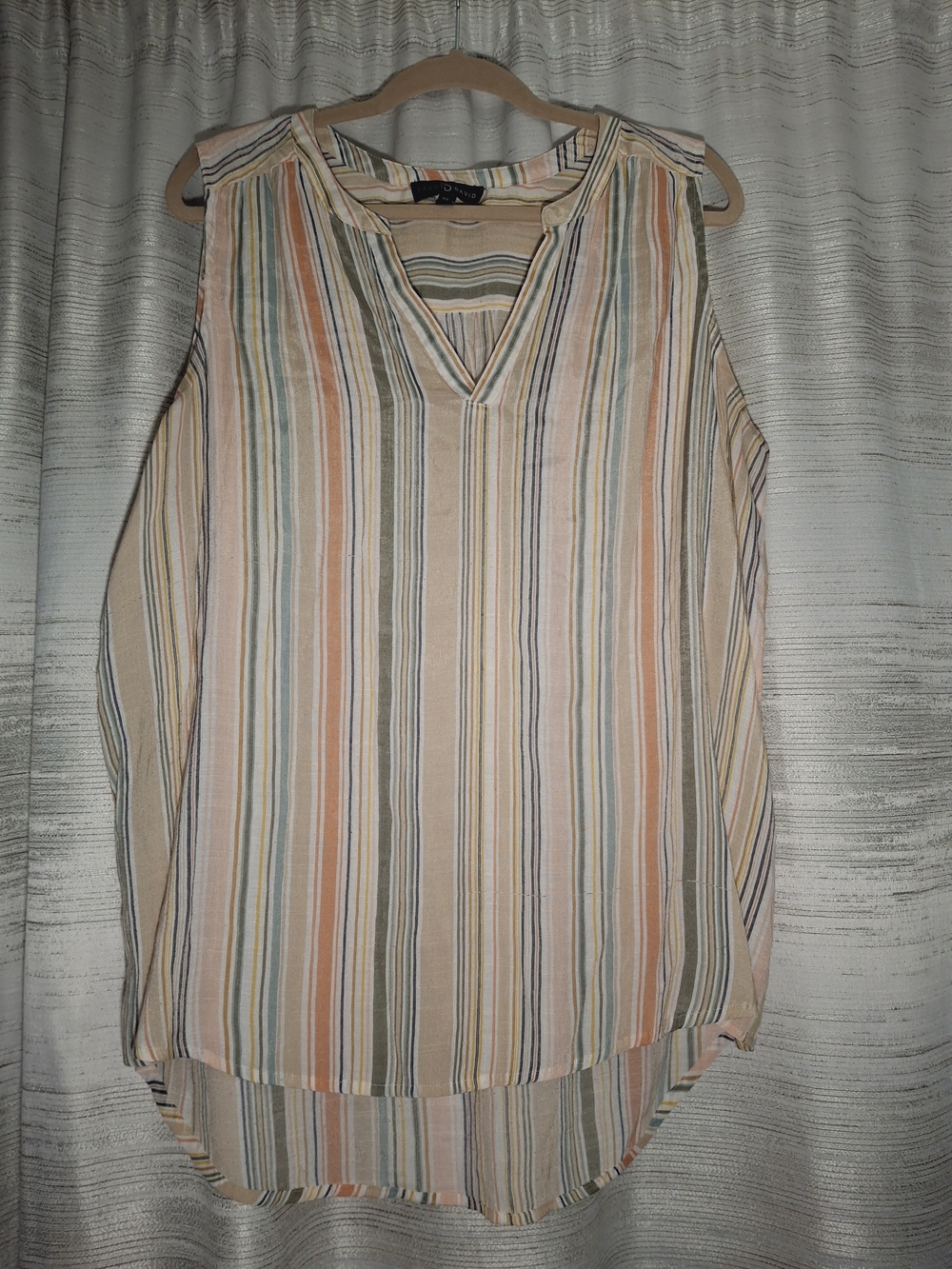 Fred David Sleeveless V-Neck Striped Blouse - Peach Multi XXL